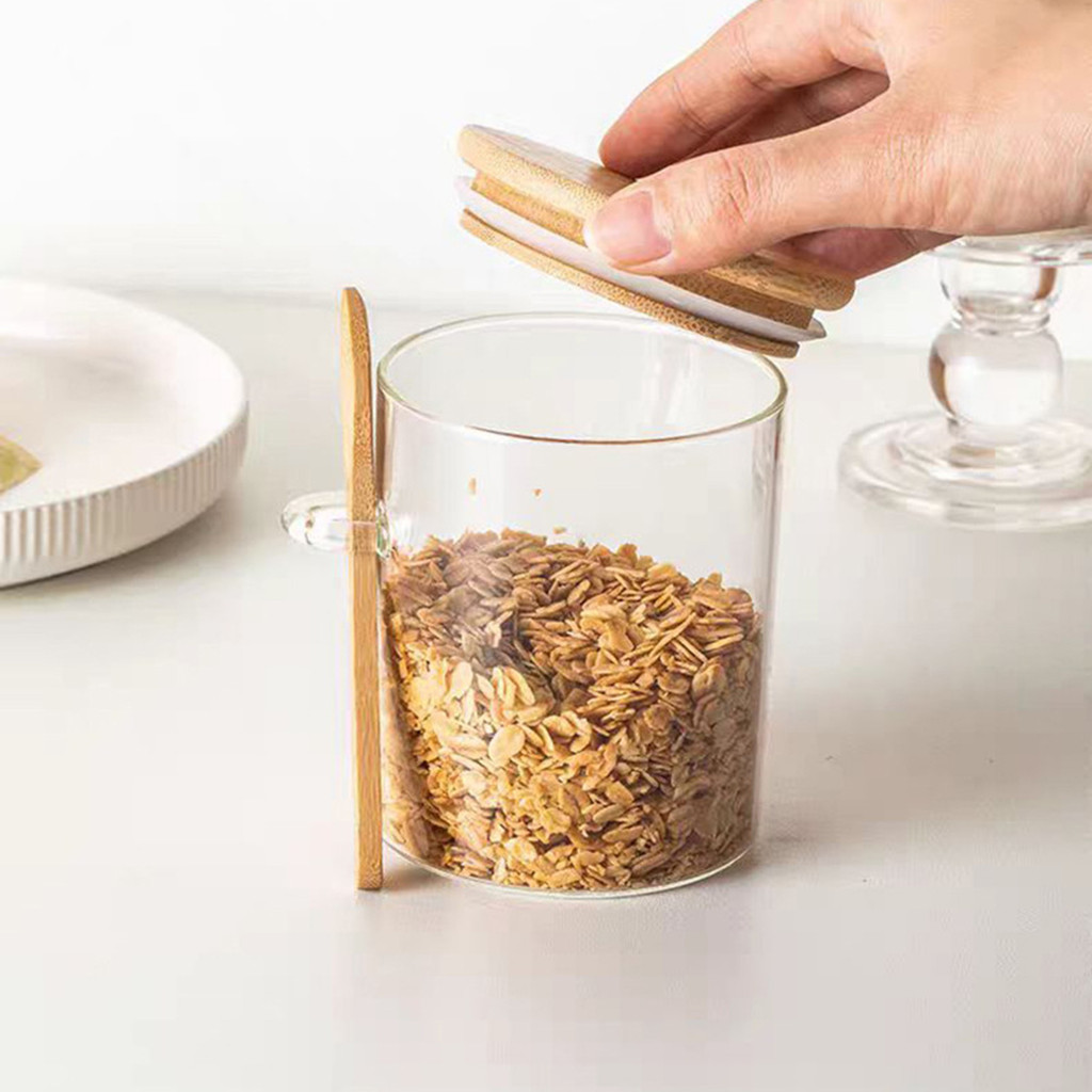 Bình trữ thủy tinh Borosilicate cao có thìa Hộp đựng thực phẩm kín khí cho trà Cà phê Kẹo Gia vị Nhà bếp Tổ chức thức ăn
