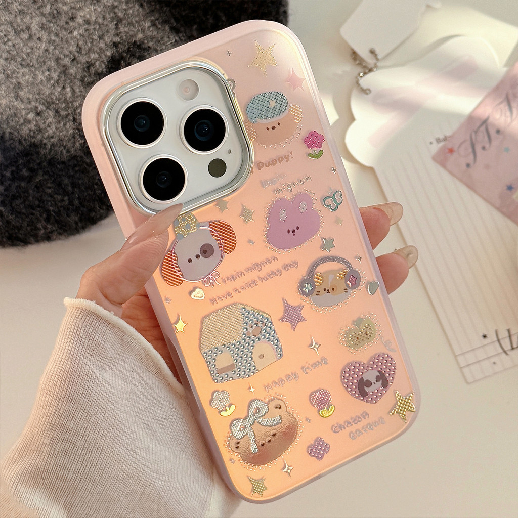 Gilt Thích Hợp Cho iphone15 Ốp Điện Thoại 17Promax Laser Hồng Hoạt Hình 16 Chống Sốc 14 Phong Cách Hàn Quốc 13 Vỏ Cứng