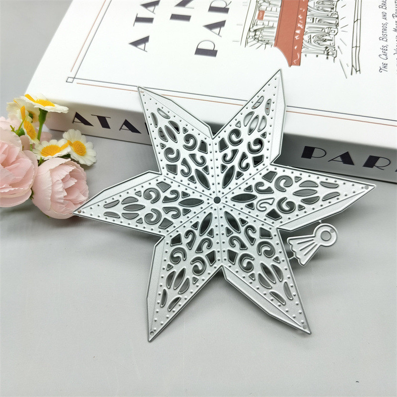 Ba Chiều Lục Giác Ngôi Sao Kim Loại Carbon Cắt Thép Khuôn DIY Dập Nổi Mẫu Sổ Lưu Niệm Album Ảnh Thiệp Chúc Mừng Cắt Chết Giấy Nghệ Thuật Khuôn