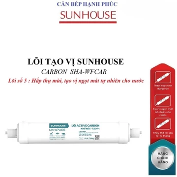 Lõi tạo vị SUNHOUSE Carbon SHA-WFCAR_lõi số 5, Cấu tạo: Than hoạt tính dạng hạt, Hấp thụ mùi, tạo vị ngọt mát cho nước