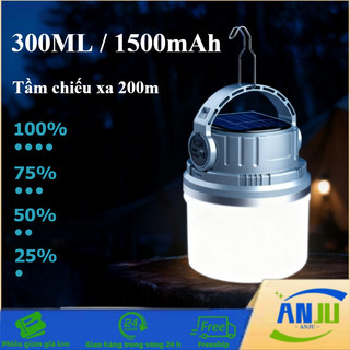 Đèn Pin Cắm Trại Đa Năng - Sạc Năng Lượng Mặt Trời & Type-C, Chống Nước, Tích Điện, Sáng 300LM