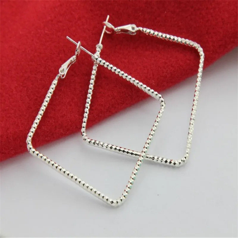 Bông Tai Bạc 925 Vuông Lớn Móc, Phong Cách Sang Trọng và Cổ Điển