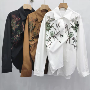 Áo sơ mi công nghiệp nặng thêu hạt sequin tinh tế
