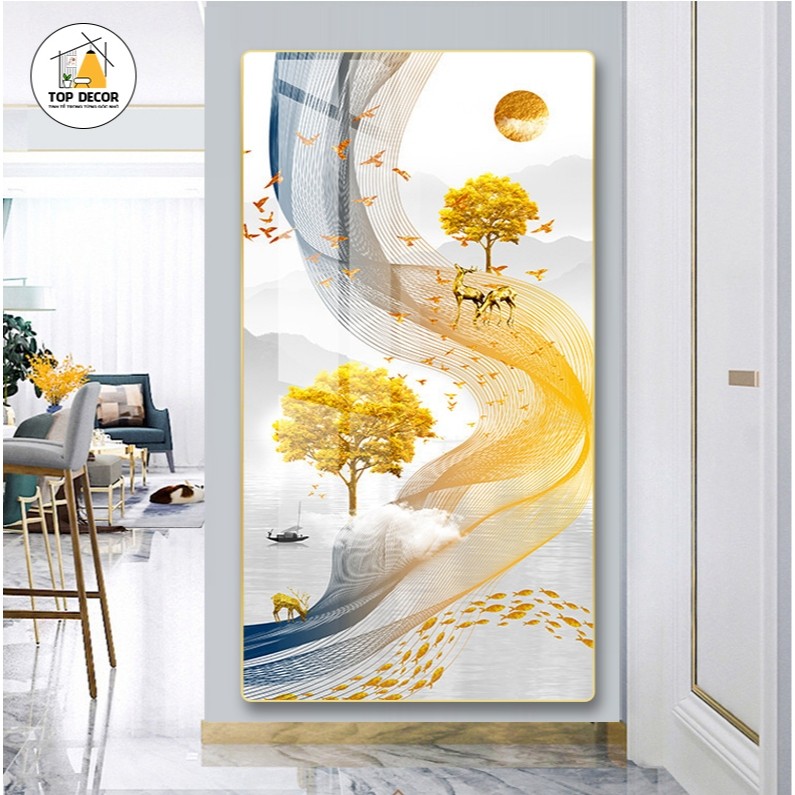 Tranh Treo Decor "Hươu Tài Lộc" Tranh Decor - Tranh Treo Phòng khách, Tranh Treo phòng ngủ, Tranh tráng gương cao cấp