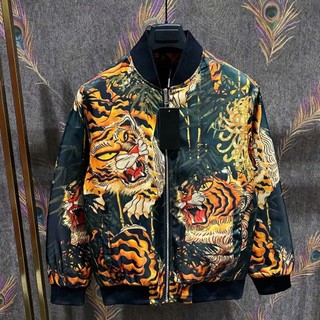 Áo Bomber Gió Hổ Hoa Lá .Double - Six.Áo Khoác Dù 2 Lớp Dày Dặn Dáng Rộng.
