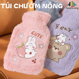 Túi Chườm Nóng Bông Mềm Dễ Mang Theo, Dễ Thương Hình Hoạt Hình Chống Nổ Có Thể Đổ Nước Bảo Vệ Tay Ấm