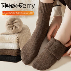 MARGREDY Tất Len Dày & Quần Lông Cừu Mùa Đông, Màu Trơn, Ấm Áp Cho Tất Ngủ