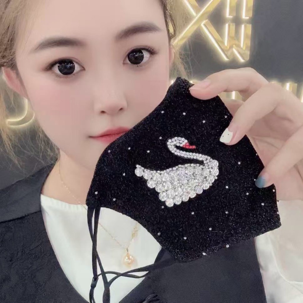 Mặt nạ bốn mùa veil ren hai lớp, kim cương thiên nga, thoáng khí cho hàng ngày