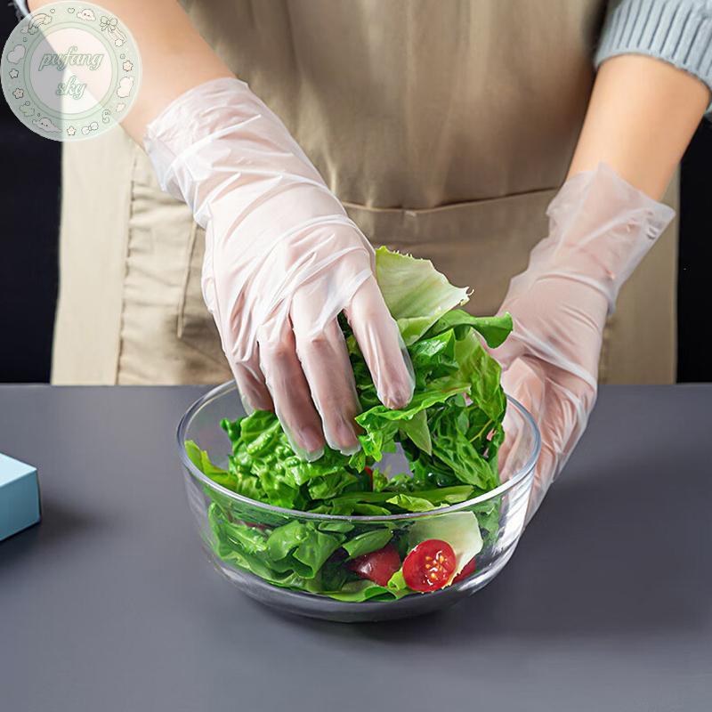 PUSKY 60 Cái / hộp Găng Tay Cao Su Miễn Phí TPE Găng Tay Dùng Một Lần Trong Suốt Axit Chống Trơn Trượt An Toàn Làm Việc Cấp Thực Phẩm Găng Tay Vệ Sinh Gia Đình VN