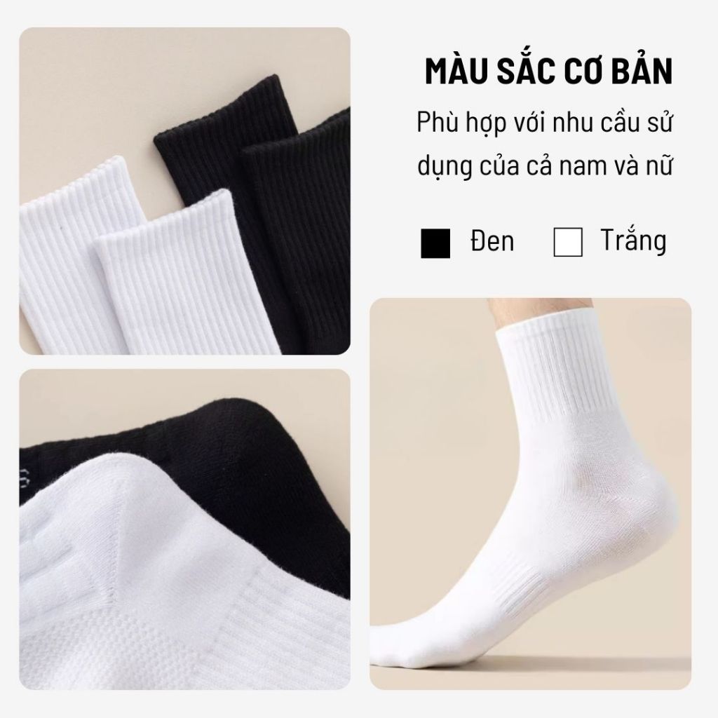 Combo 10 Đôi Tất Vớ Cổ Trung Unicare, Tất Nam Nữ Trơn Unisex Dày Dặn, Mềm Mại, Thoáng Khí