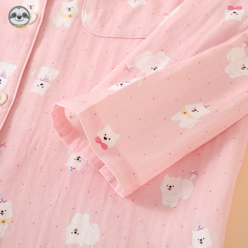 Bộ đồ ngủ dài tay cotton nguyên chất dành cho nữ - Thoáng mát cho mọi mùa, phong cách loungewear ngọt ngào