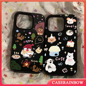 Dopamine Bowknot Star Tree Lẩu Gấu Dễ Thương Puppy Penguin Cover Tương Thích Cho IPhone 11 17 16 15 13 14 12 Pro Max Air 17 13 16 15 Pro 7 16 15 14 Plus XR XS Max Vỏ Bề Mặt Bóng