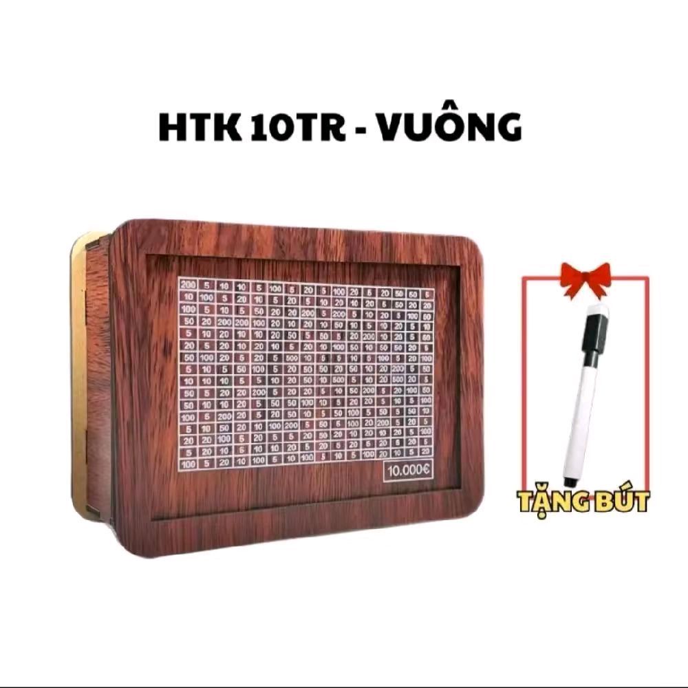 (Mua 1 tặng 1)  Hộp gỗ tiết kiệm, hộp tiết kiệm bằng gỗ tổng hợp chất lượng cao mệnh giá 10 triệu tặng kèm bút