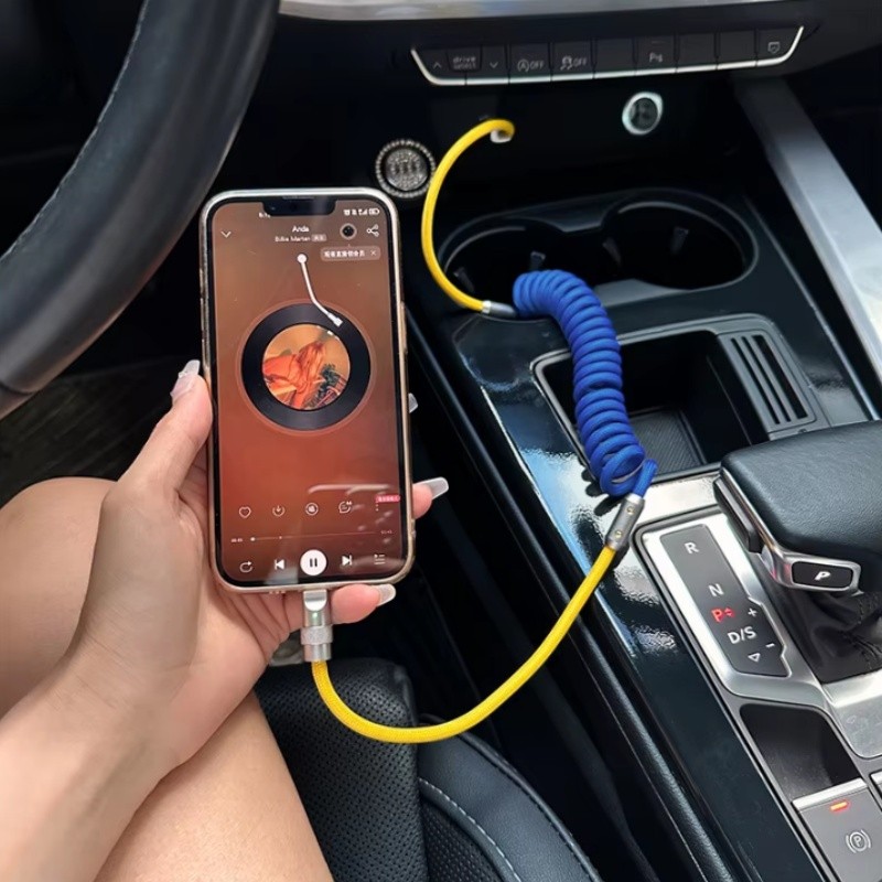 Cáp dữ liệu có thể thu vào lò xo 120W Type C sang Type C với đèn báo thông minh Cáp sạc siêu nhanh USB C