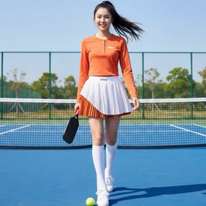 Bộ thể thao nữ, áo cộc tay mix váy xếp ly 3 lớp chơi pickleball, tennis, golf, cầu lông...