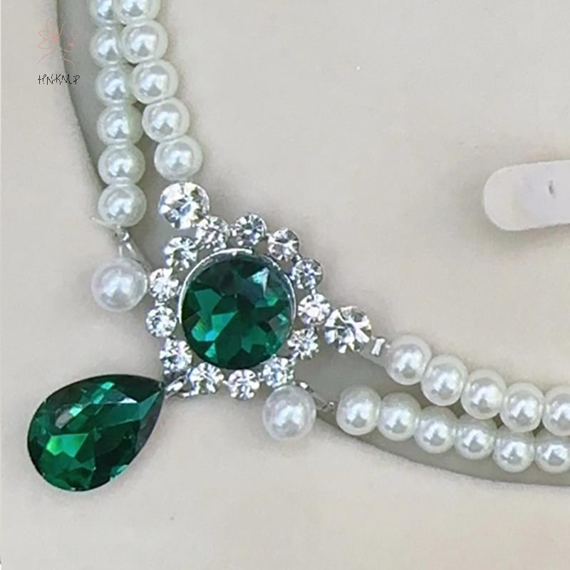 Bộ bông tai và vòng cổ đôi phong cách vintage giả ngọc trai, phù hợp dự tiệc ngày lễ hoặc làm quà tặng.