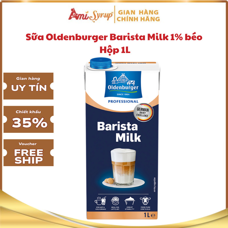 Sữa Oldenburger Barista Milk 1% Béo Hộp 1L, Béo Ngậy, Tạo Bọt Mịn, Chuẩn Pha Chế (Date T9/2026)