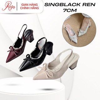 ROSA - Giày cao gót nữ SINGBLACK  mũi NHỌN  nơ phối ren kiểu dáng tiểu thư cao 7cm màu đen - CG-0742