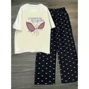 sét Bộ Đồ nữ quần hoạ tiết nơ + kết hợp áo phông tay lỡ unisex -hình con nhện -quanao94