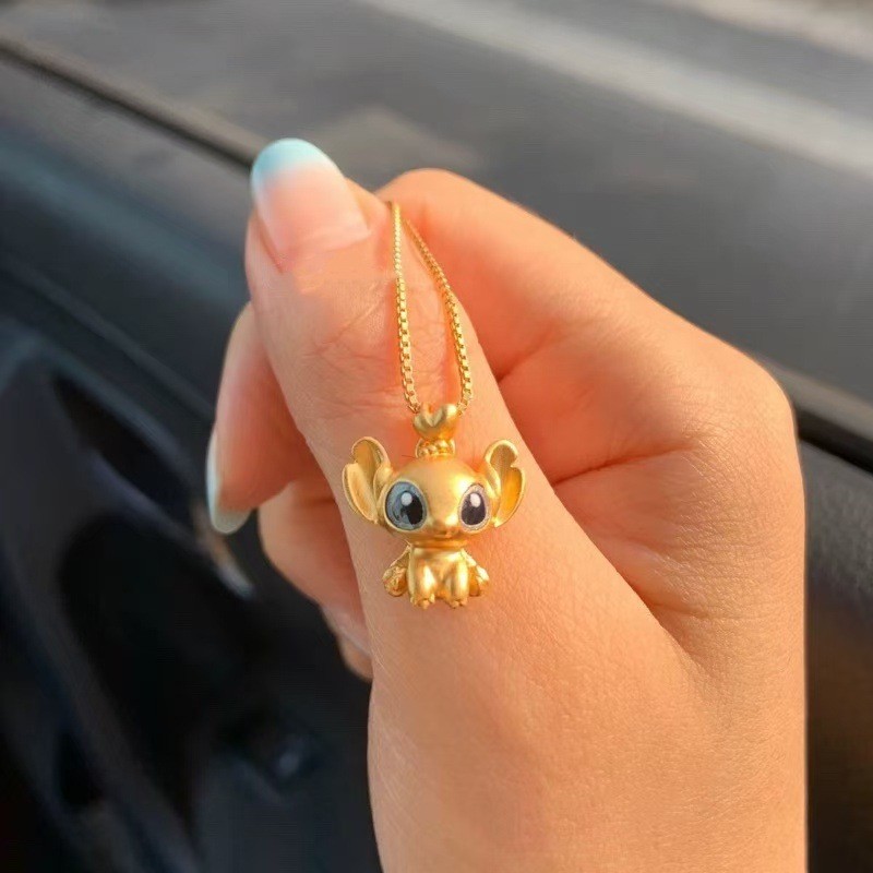 Vàng Stitch Mặt Dây Chuyền Mạ Vàng 18k Trẻ Em Dễ Thương Hoạt Hình Xương Đòn Dây Xích Nam Nữ Cặp Đôi Vòng Cổ Quà Tặng