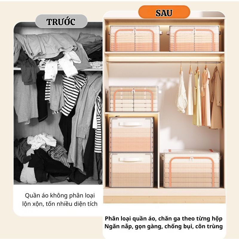 Hộp Đựng Quần Áo, Chăn Màn Khung Thép ENODA HOME, Túi Vải Gấp Gọn Lưu Trữ Quần Áo Dung Tích Lớn HV051