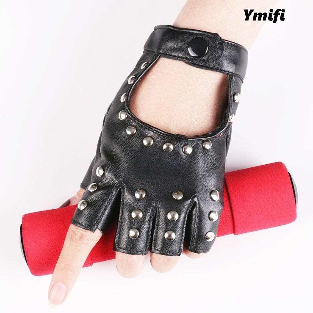 Găng tay nửa ngón YMIFI da PU phong cách hip hop punk, phù hợp cho xe máy và nhảy múa