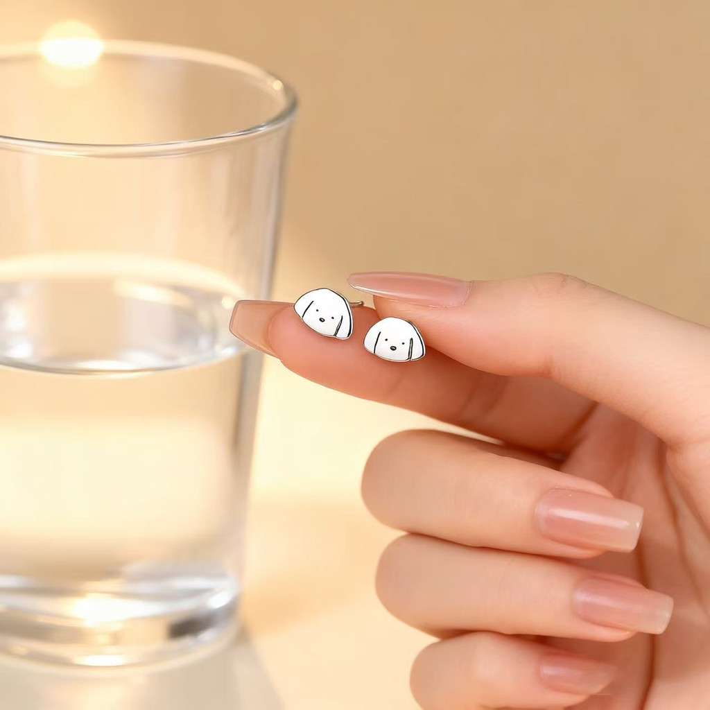 Bông tai chó con thú cưng nhỏ dễ thương 999 bạc nguyên chất