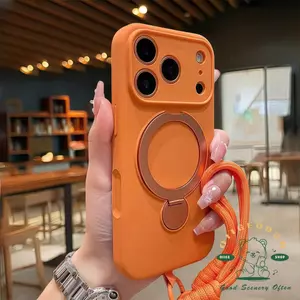 【 Ốp lưng iPhone17 】 Dây buộc màu Macaron Giá đỡ chất lỏng Vỏ điện thoại từ tính iphone17 Pro Max 16 15 14 13 cho vỏ iPhone Vỏ mềm silicon TPU chống sốc