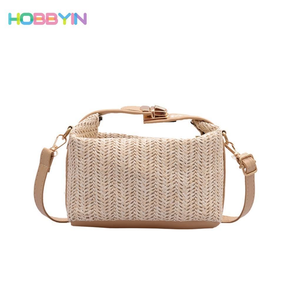 Ví dệt HOBBYIN, Túi cói nhỏ phong cách Bohemian, Dây đeo vai đan ống hút thời trang Túi đi biển nữ