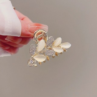 MAUROPOLI Kẹp tóc kim cương giả tinh tế, tai lúa mì, lá mắt mèo, kẹp cá mập, đầu sau