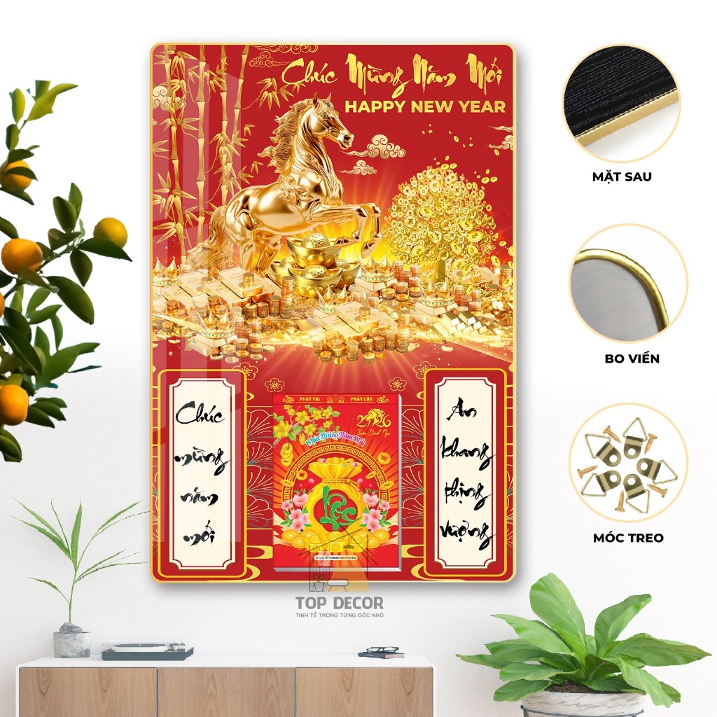 Lịch tết 2026 - Đốc Lịch Tráng Gương 2026 Mã đáo thành công, thuận buồm - Top Decor