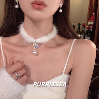 Choker Bông Tuyết Ngọc Trai Mặt Dây Chuyền Sang Trọng, Phù Hợp Dịp Thu Đông và Giáng Sinh