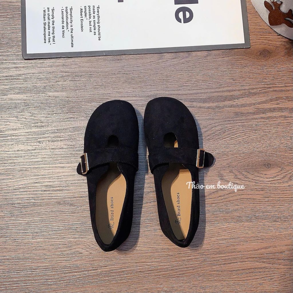 [Thảo Em - BB583] Giày bệt búp bê nữ đế thấp da lộn mềm mũi đính quai khoá sang chảnh [QCCC - Có Sẵn]