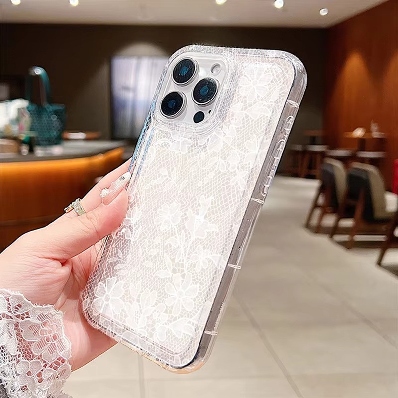 Ốp Lưng Cho iPhone 17 16 11 12 13 14 15 Pro Max Cho iPhone 16e XR X XS Max 7 8 Plus SE2020 2022 Họa Tiết Ren Gợi Cảm Trong Suốt Silicon Mềm