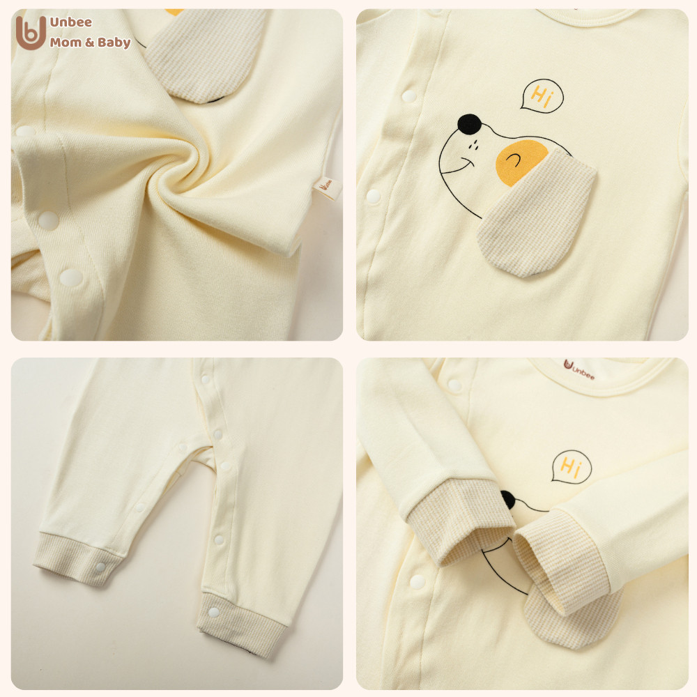 Bodysuit dài tay bé trai bé gái UNBEE phối hình động vật ngộ nghĩnh - Body dài cho bé