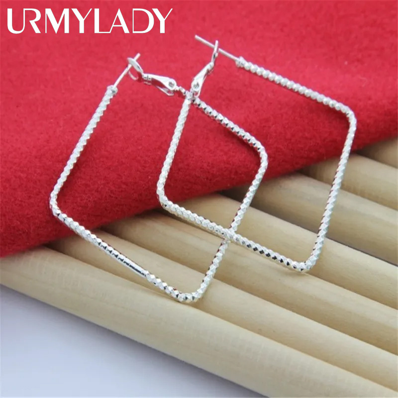 Bông Tai Bạc 925 Vuông Lớn Móc, Phong Cách Sang Trọng và Cổ Điển