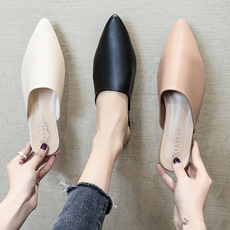 Baotou Nửa Dép Mùa Hè Dày Gót Thấp Gót Nữ Dép Muller Lười Sandal Nữ Mặc Ngoài LQV1