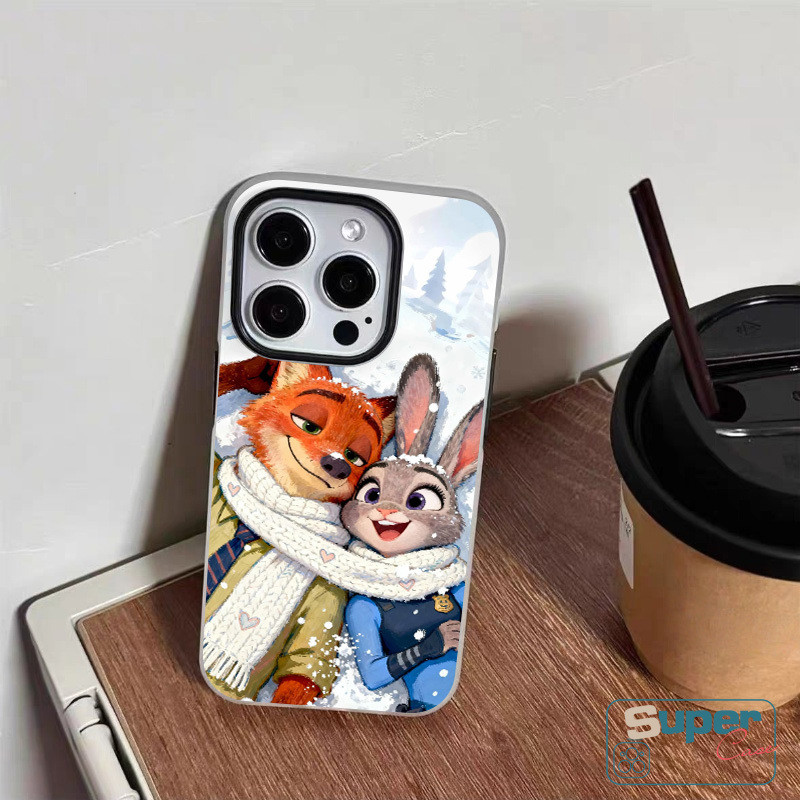 Ốp Lưng Tương Thích Cho IPhone 17 16 11 13 15 14 12 Pro Max 17 15 16 Pro 7Plus XR Air X XS Max Mùa Đông Cặp Đôi Bunny Fox Hoạt Hình Zootopia Silicone Mới 2 in1 Cover