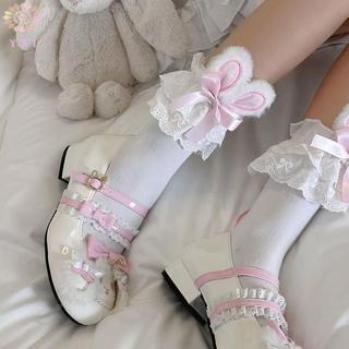 Y.X.I Nhật Bản Bông Tai Kẹp Gothic Ngọt Tai Tất Nữ Mùa Hè JK Nơ Ngắn Tất Gothic Ren Ren Lớn Ngọt Tất Mới