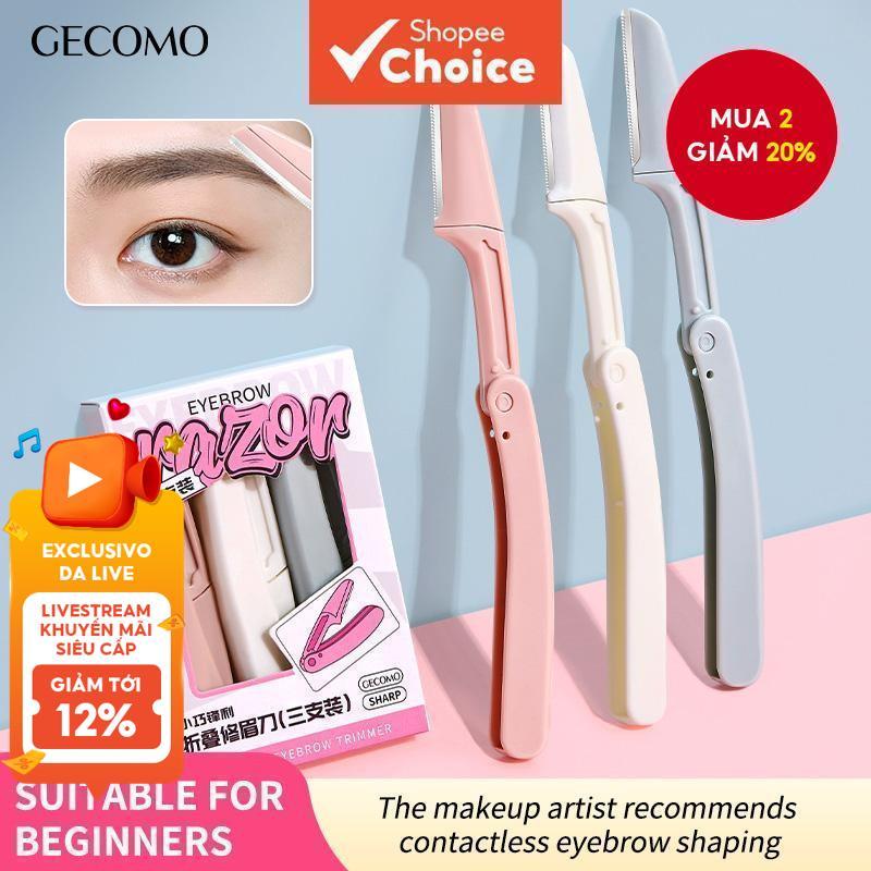 Dao cạo lông mày 3 gói Gecomo, Máy cạo râu mặt có thể gập lại dành cho nữ có nắp đậy, An toàn & di động