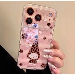 Ốp điện thoại hình thỏ sọc dễ thương hình hoa báo phù hợp cho iPhone17 16 15 14 13 Pro Max Bảo vệ Camera chống sốc Vỏ cứng chống rơi