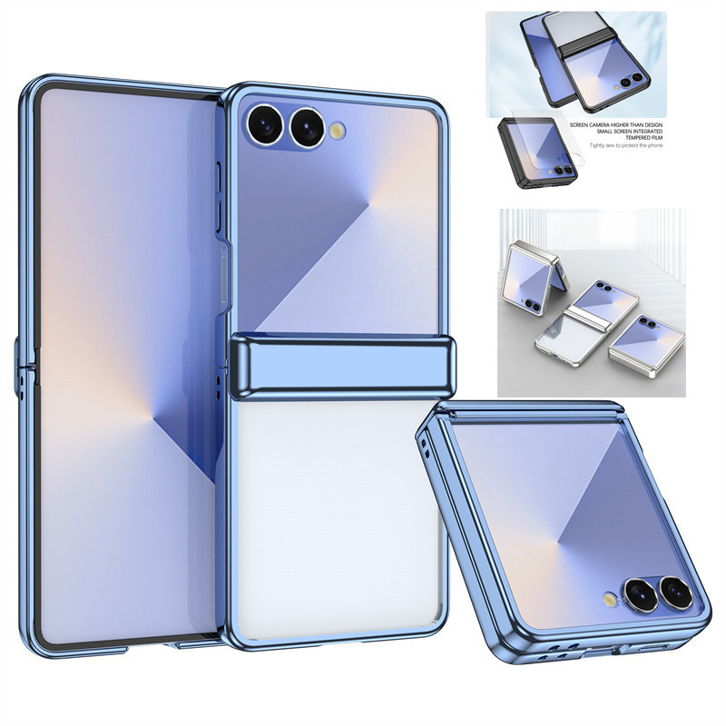 Bảo vệ bản lề mạ điện sang trọng Vỏ trong suốt cho Samsung Galaxy Z Flip 7 Z Flip 6 Z Flip 5 Vỏ mặt sau chống sốc trong suốt