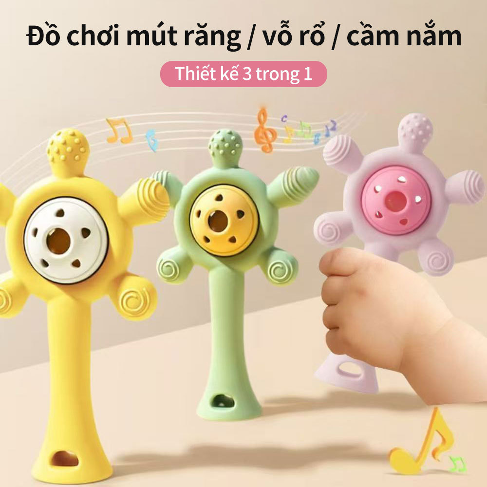 Baby Rattle and Teether Set BPA Free Silicone Sensory Teething Toy for 6M