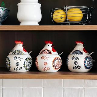 Gốm Hen Muối Cellar Có Nắp Và Thìa Dễ Thương Gà Bánh Quy Lọ Muối Giá Đỡ Cho Quầy Cà Phê Đường Gia Vị Và Kẹo