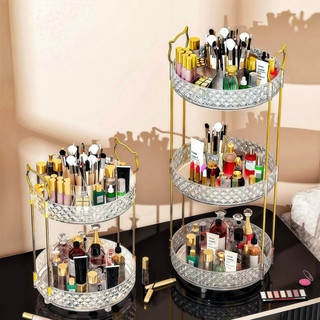 Kệ Đựng Mỹ Phẩm Xoay 360 Độ 2 Tầng Cao Cấp, Kệ Đựng Đồ Makeup, Serum, Nước Hoa Để Bàn Trang Điểm