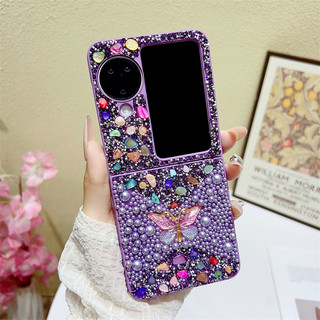 Vỏ bướm kim cương lấp lánh đầy màu sắc cho OPPO Find N3 Flip N2 Flip Kim cương giả kết cấu vòng tay Chuỗi cứng chống sốc Ốp điện thoại