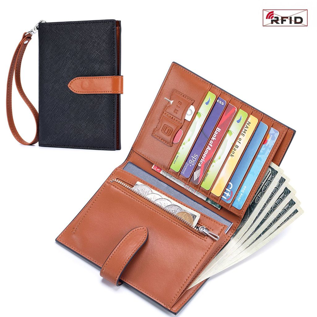 Giá đỡ hộ chiếu cổ tay bằng da thật mỏng nhẹ có chức năng bảo vệ RFID, Thích hợp để lưu trữ vé máy bay tài liệu