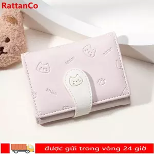 RATTANCO Ví nhỏ dễ thương ngắn, Túi ID bé gái Ví in hình mèo con thời trang, Túi đựng thẻ sinh viên có khóa dây đeo PU Túi đựng tiền nữ
