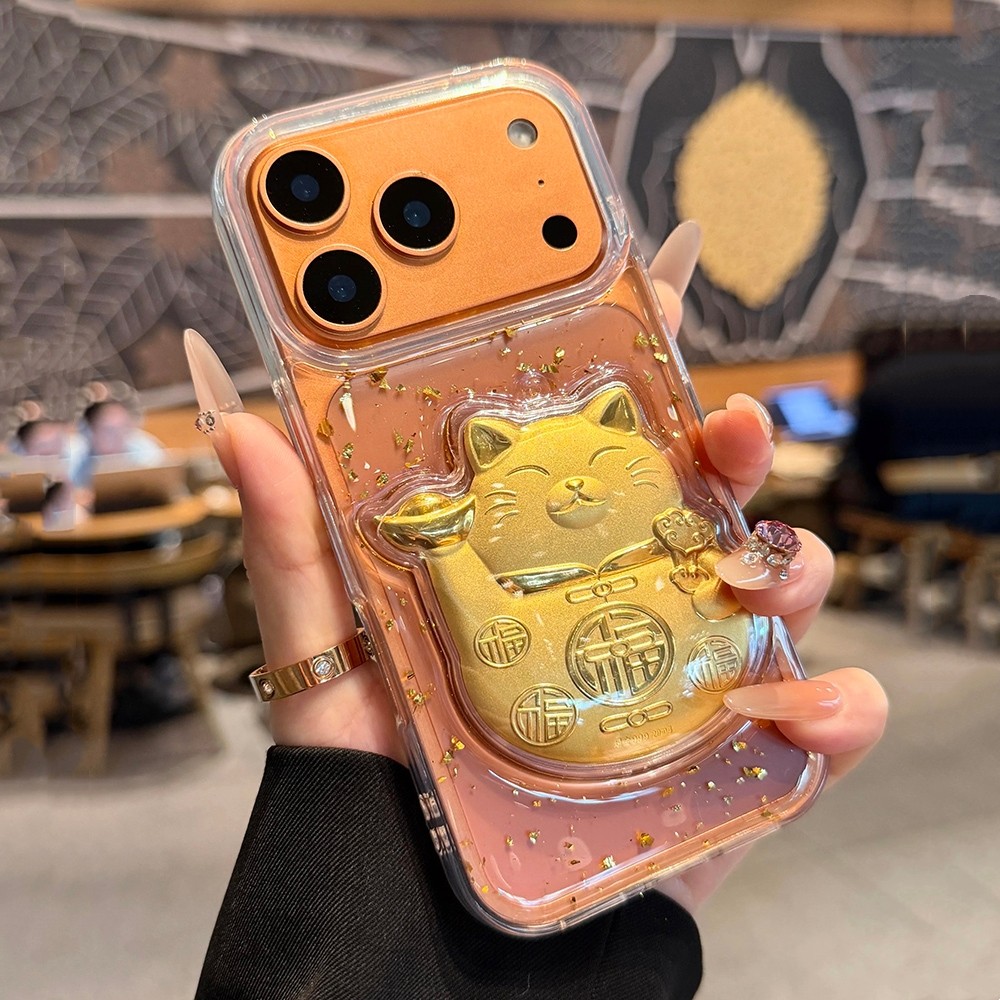 Ốp Điện Thoại Nhựa Mèo May Mắn 3D Cho iPhone 17 Pro Max 17 Air 16 Plus 15 14 13 12 11 Vỏ Bảo Vệ Chống Sốc