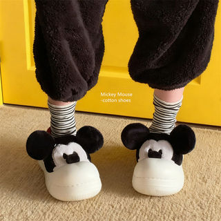 XIXITIAO Dép bông nữ mùa đông dễ thương đế dày, phiên bản hợp tác chính hãng Mickey giữ ấm